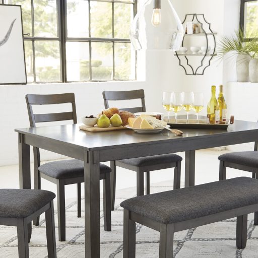gray 4 chair and bench dining table $799.99